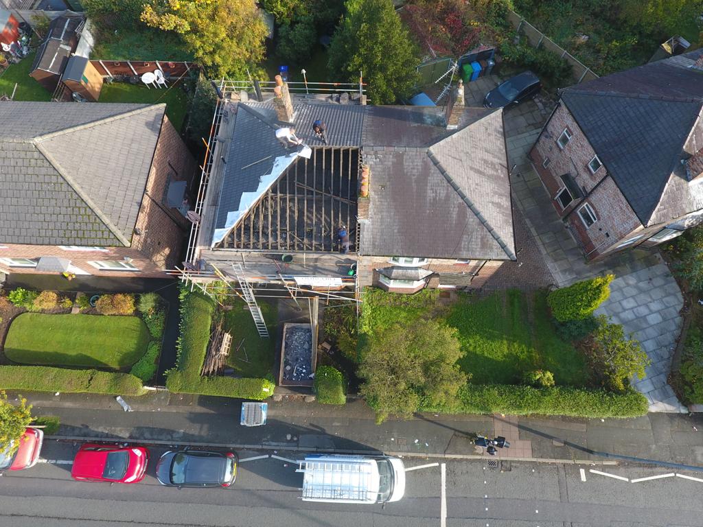 A picture of a roof that has been stripped by roofers Manchester