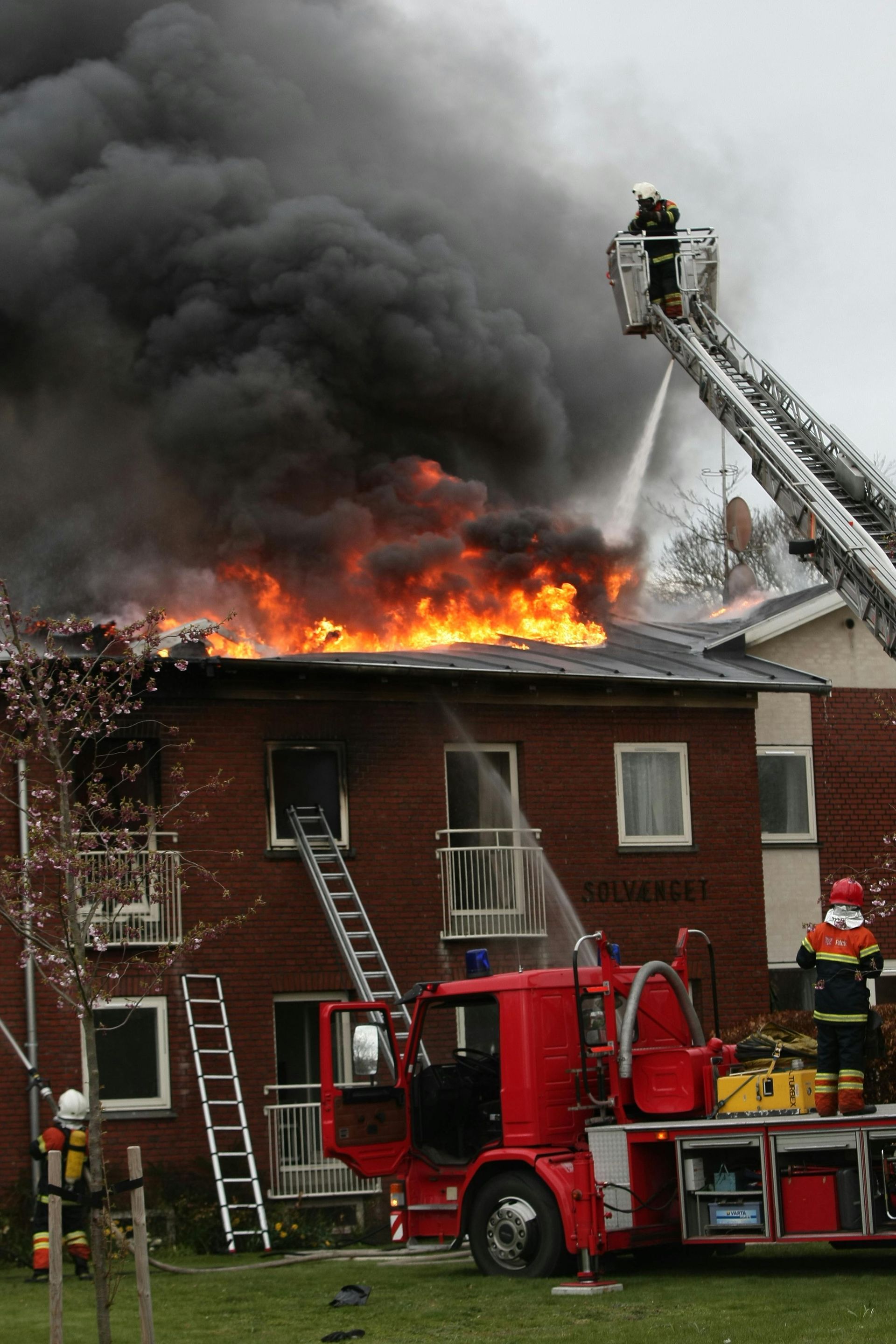 A picture of a roof on fire