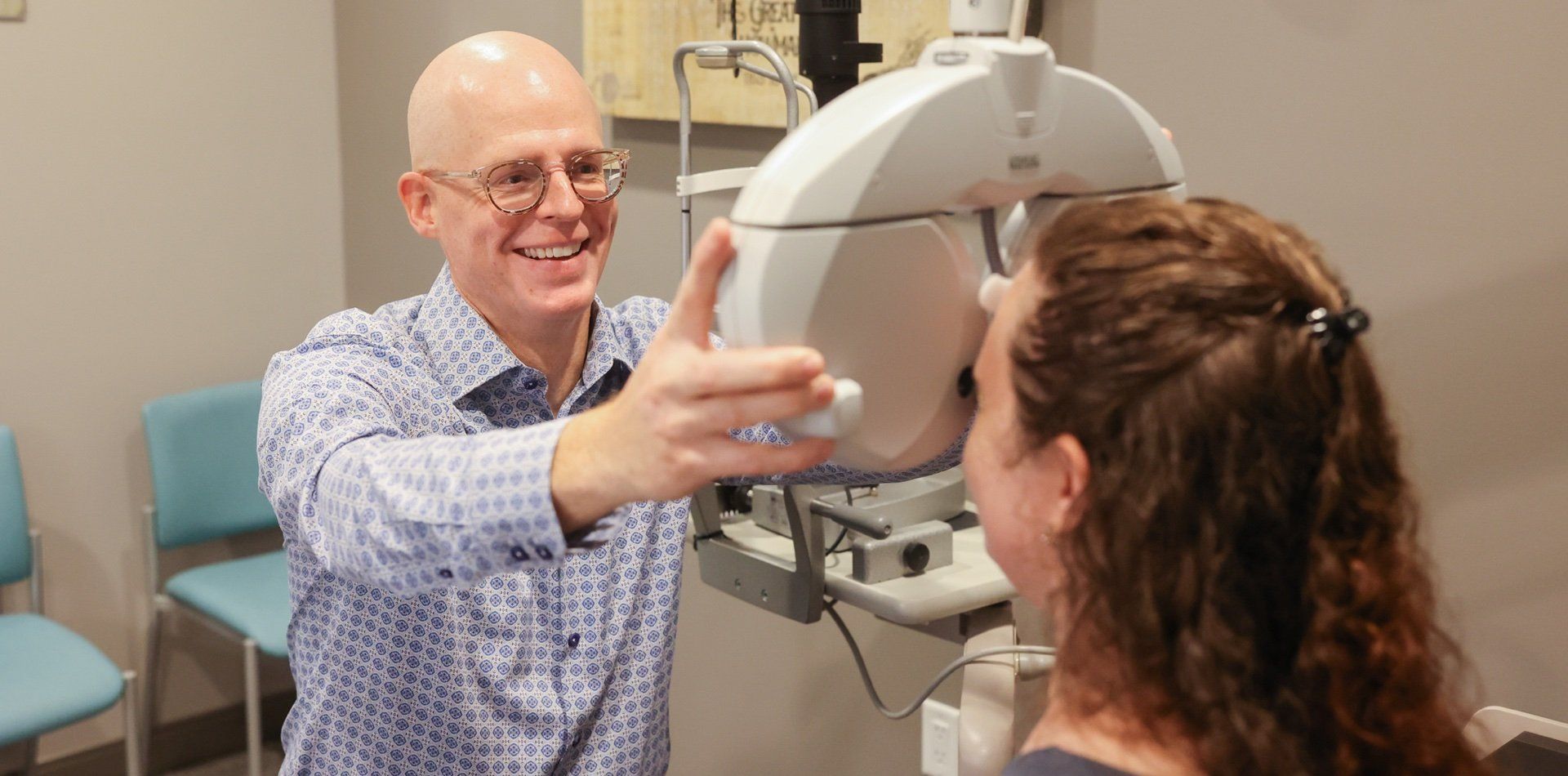 Dr. Lyons performing an eye exam
