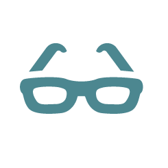 A pair of glasses icon on a white background.