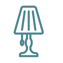 An icon of a lamp with a shade on a white background.