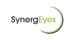 The synergeyes logo is green and black and has a green circle around it.
