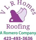Logo for VLR Homes Roofing: purple bird/angel with heart; text "VLR Homes Roofing A Romero Company 423-493-3636".