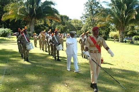 Cadets parade at the Botanic Gardens in Roseau.