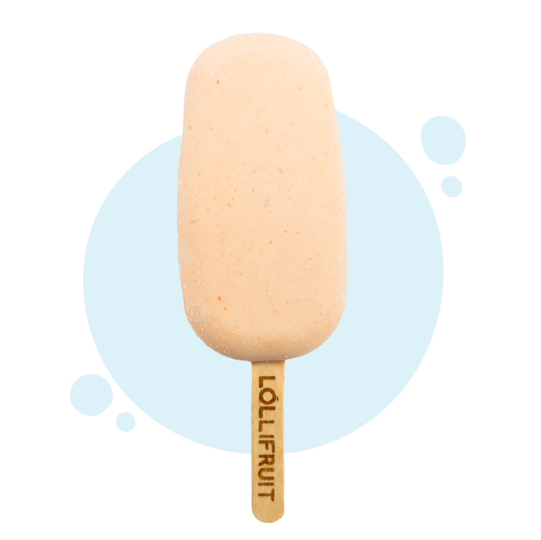 A lollifruit ice cream bar with a wooden stick