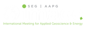 SEG | AAPG, International Meeting for Applied Geoscience & Energy logo, light green text and accents.