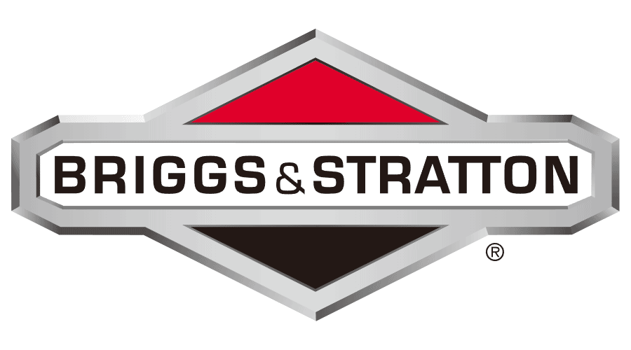 the logo for briggs and stratton is a red , black and white logo .