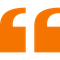 A pair of orange quotation marks on a white background.