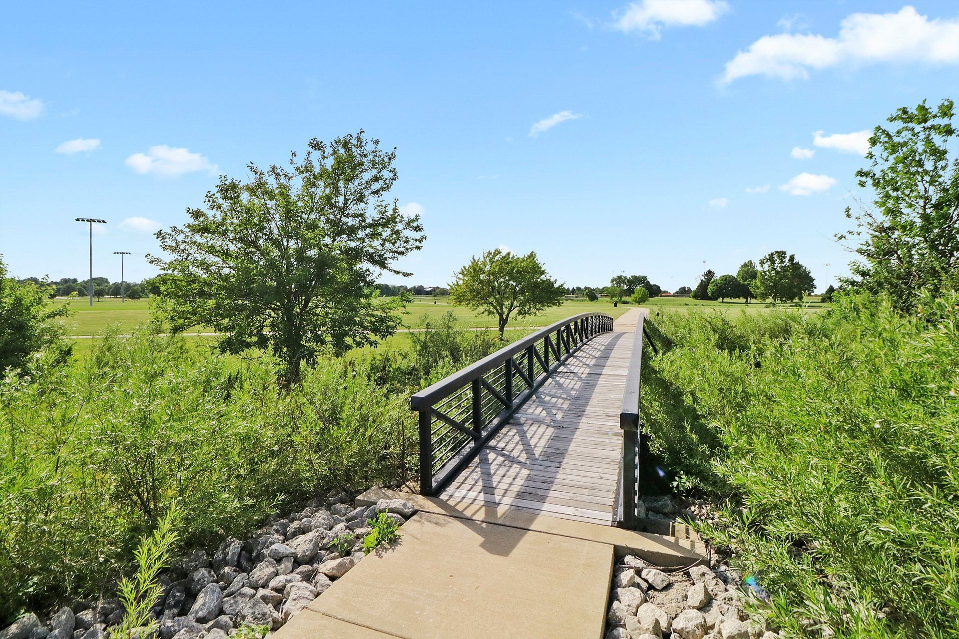 Green space with bridge