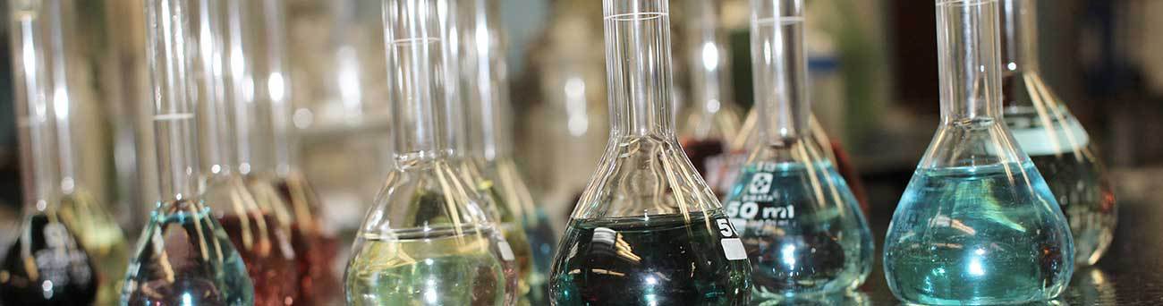 Glass beakers with fluids