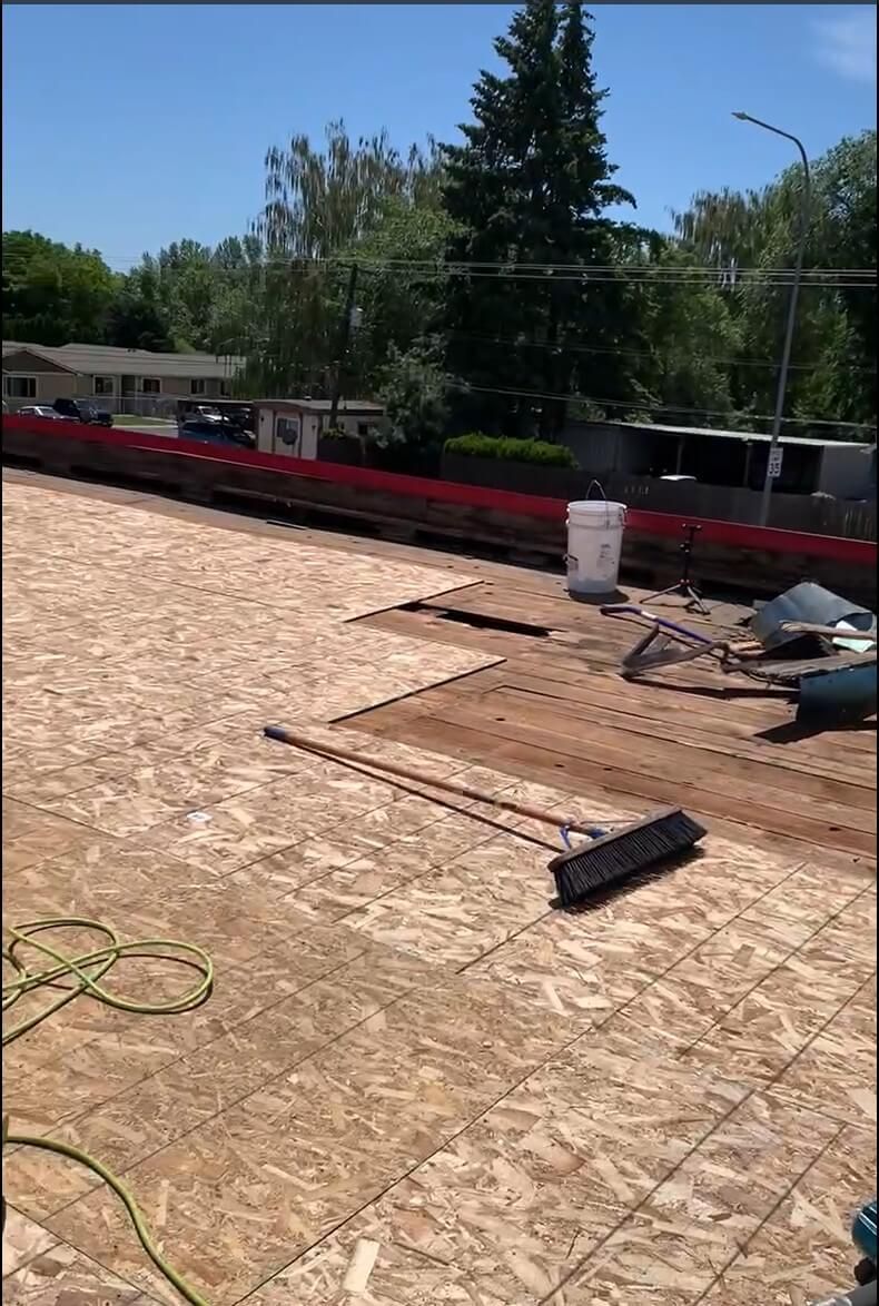 New OSB panels installed on the Naches Fruit Stand roof in Naches, WA
