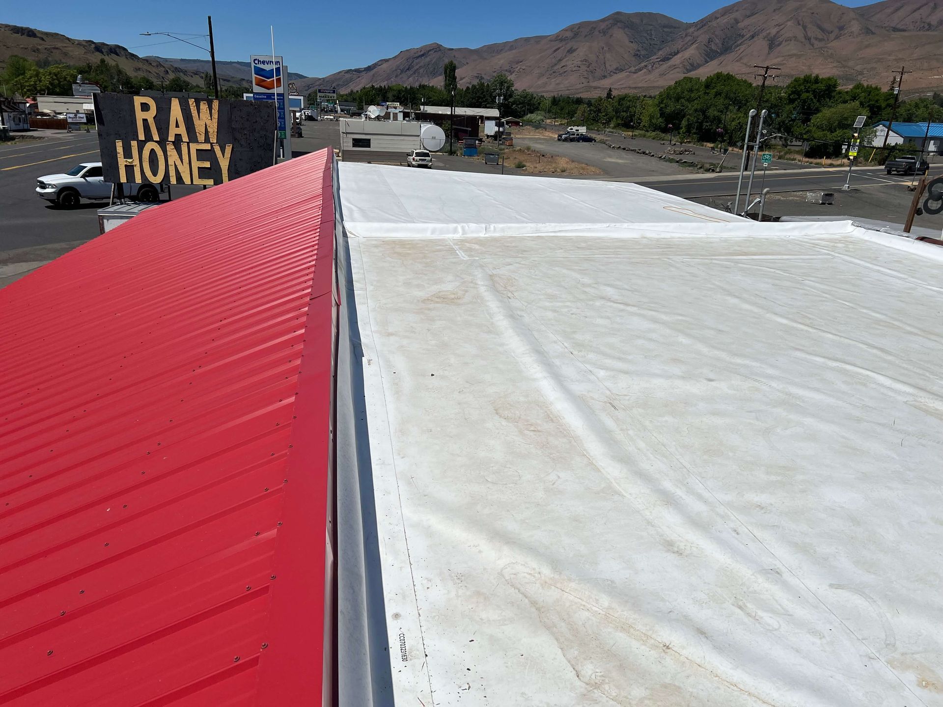 Completed TPO re-roof at Naches Fruit Stand by Yakima Roofing and Remodeling.
