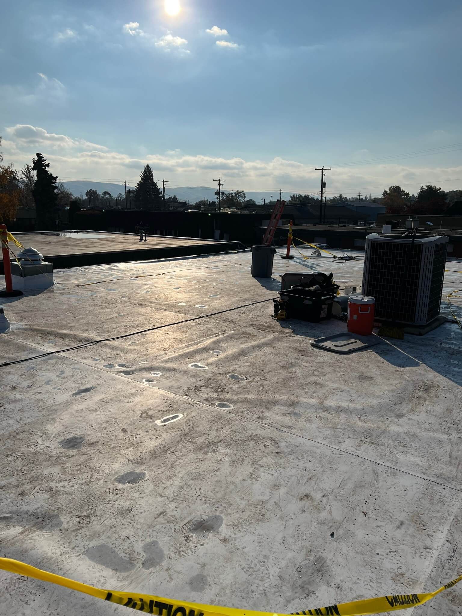 View of the roof surface being prepared for TPO installation at Labcorp Yakima.