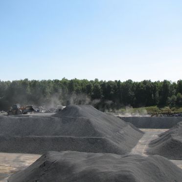 Beaucoup de tas de terre dans un champ avec des arbres en arrière-plan