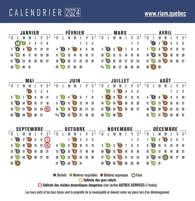 Modalités et calendriers de collecte de janvier à décembre 2024