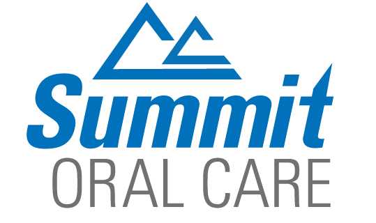 the logo for summit oral care is blue and white