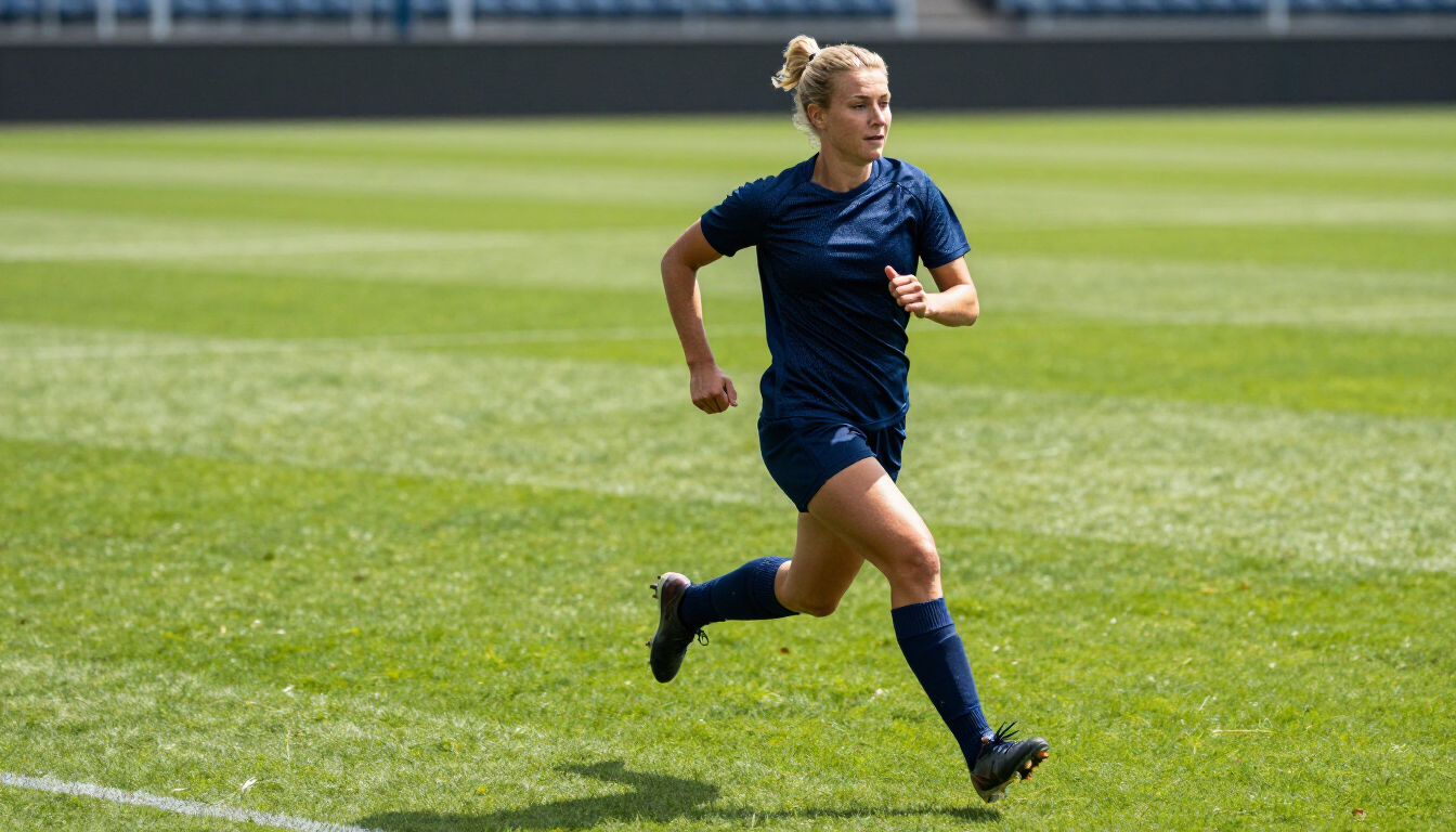 Vrouwelijke voetballer in actie op het veld