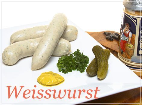 A Plate of Weisswurst With Pickles and Mustard — Mentges Master Meats Traditional Continental Smallgoods In Taree, NSW