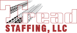 TREAD Staffing text logo in white and red