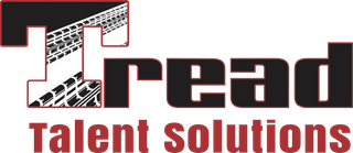 TREAD Staffing text logo in white and red