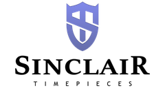 The sinclair timepieces logo has a shield on it