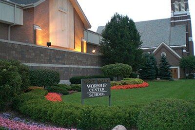 Beautiful Church Front Yard With Lights — Landscaping in Shelby Township, MI