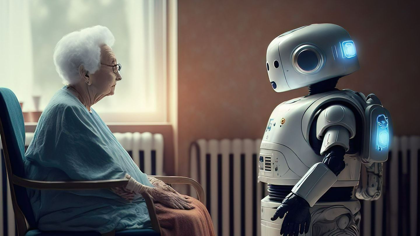 Elderly  woman and robotic AI companion