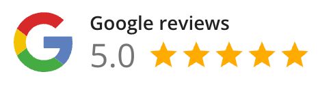 A google review logo with five stars on it.