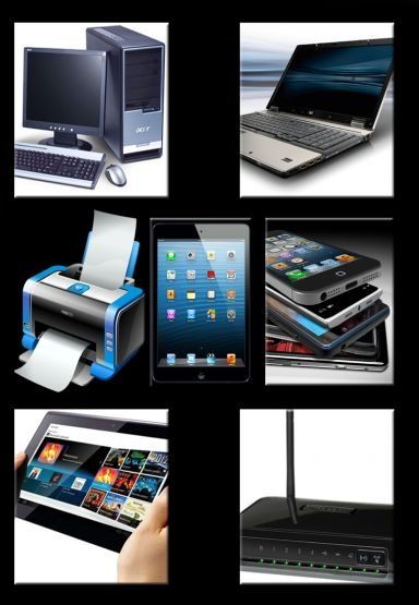 iPad smartphone laptop desktop computer wireless modem router tablet printer