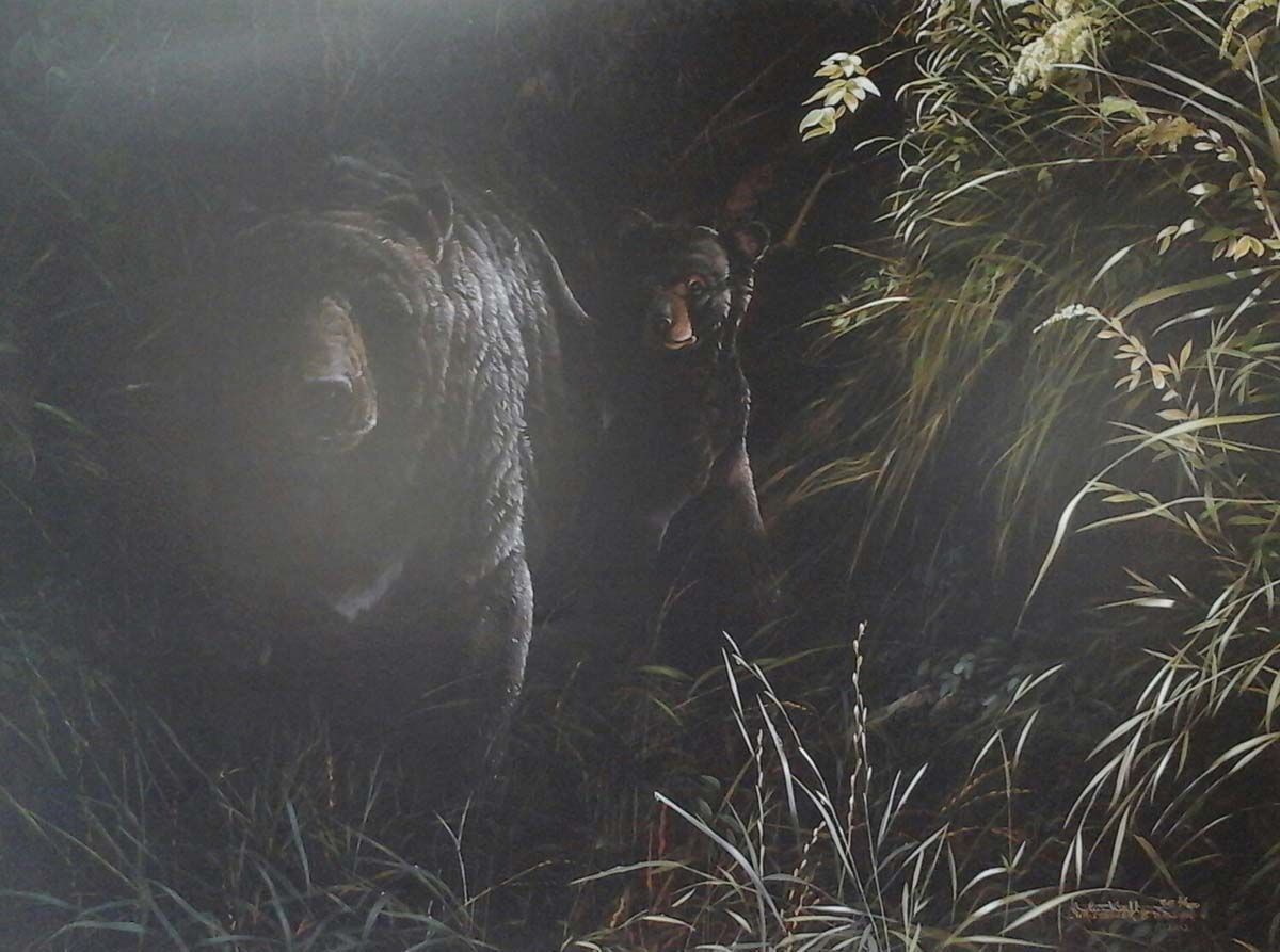 A painting of a horse in a field of tall grass