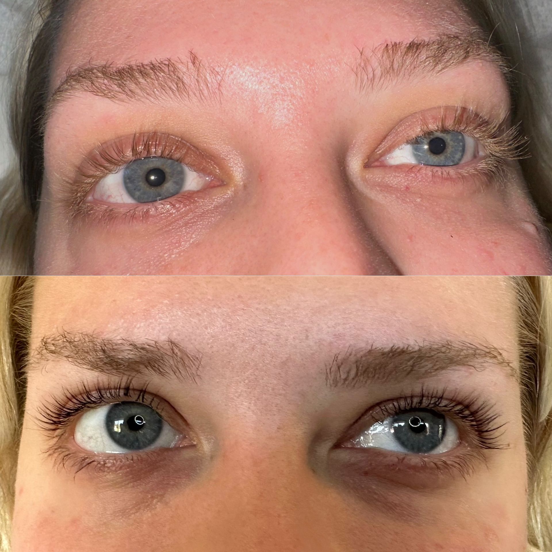 A before and after picture of a woman 's eyes.