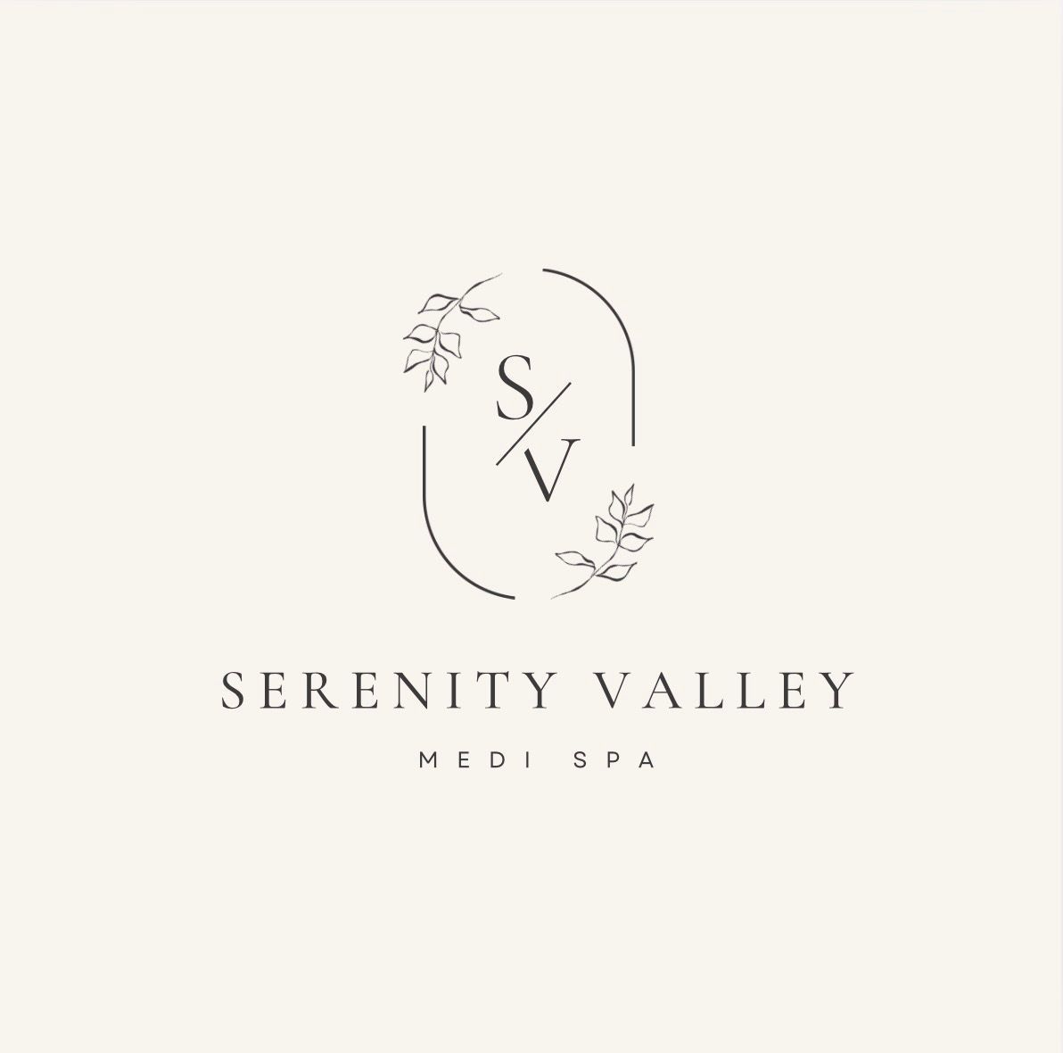 A logo for serenity valley med spa with a purple letter s and flowers.