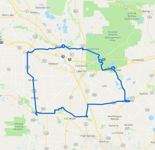 A map with a blue circle in the middle of it