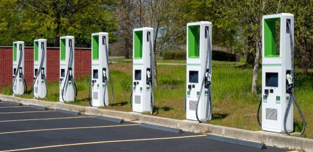 A row of electric vehicle charging stations — Harrington, DE — Tudor Electrical Services