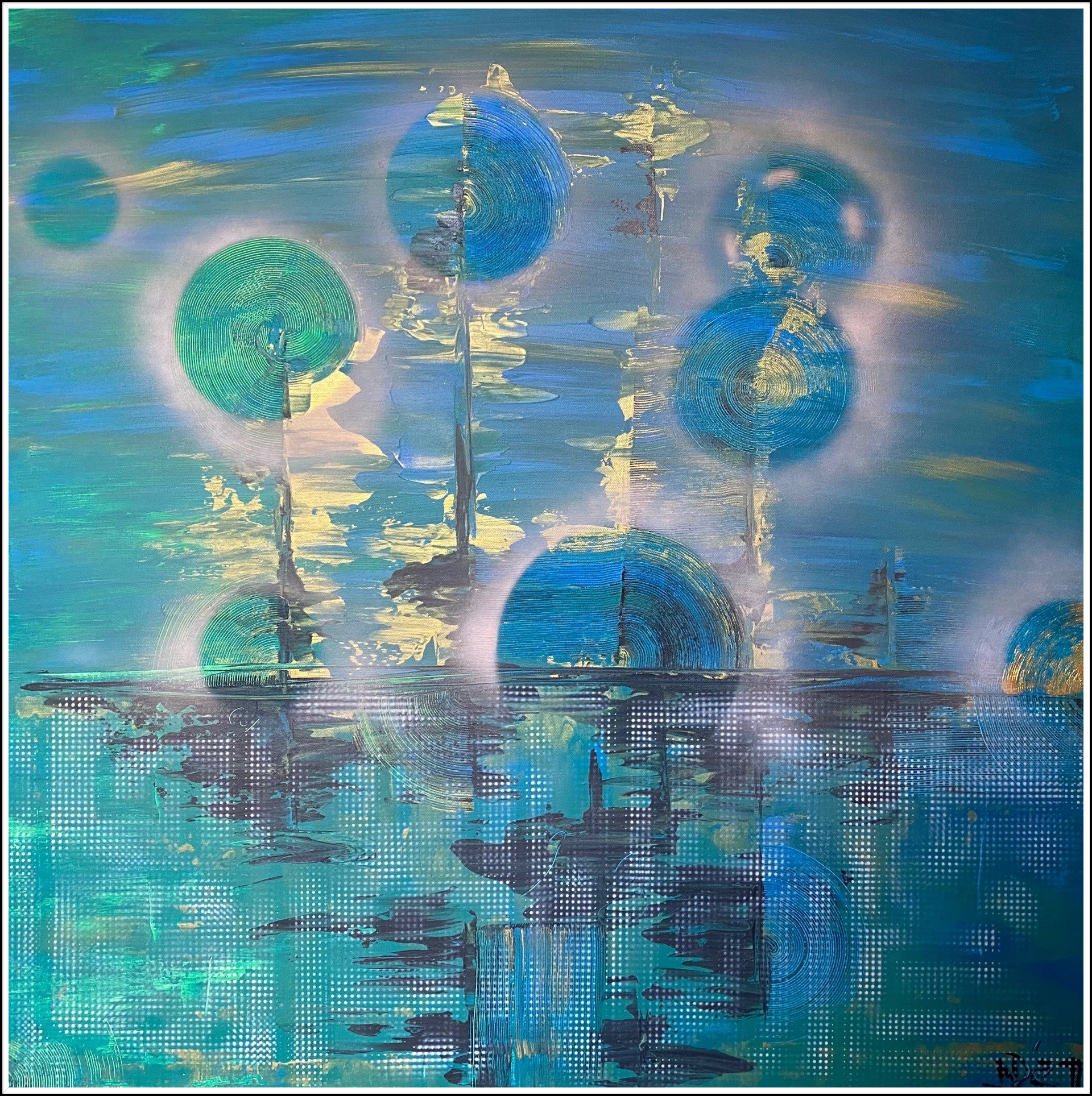 City of illusion - Fantasivolle Gestaltung einer City-Skyline im abstrakten Stil - Acrylfarbe und Spraytechnik - 80x80x4 cm