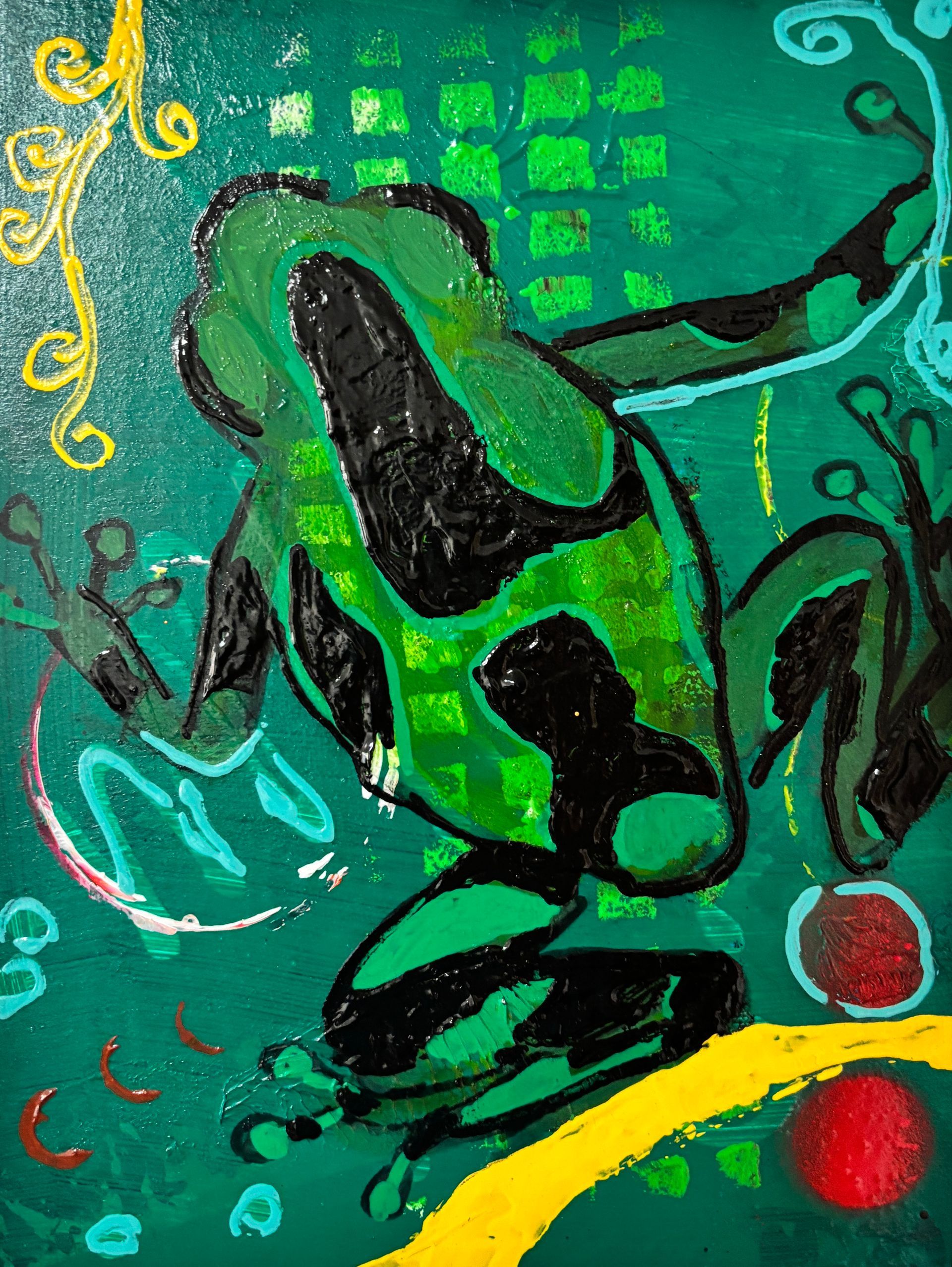 Green - Amphibien
Acrylfarben und Spray auf Holz
18x25x2 cm