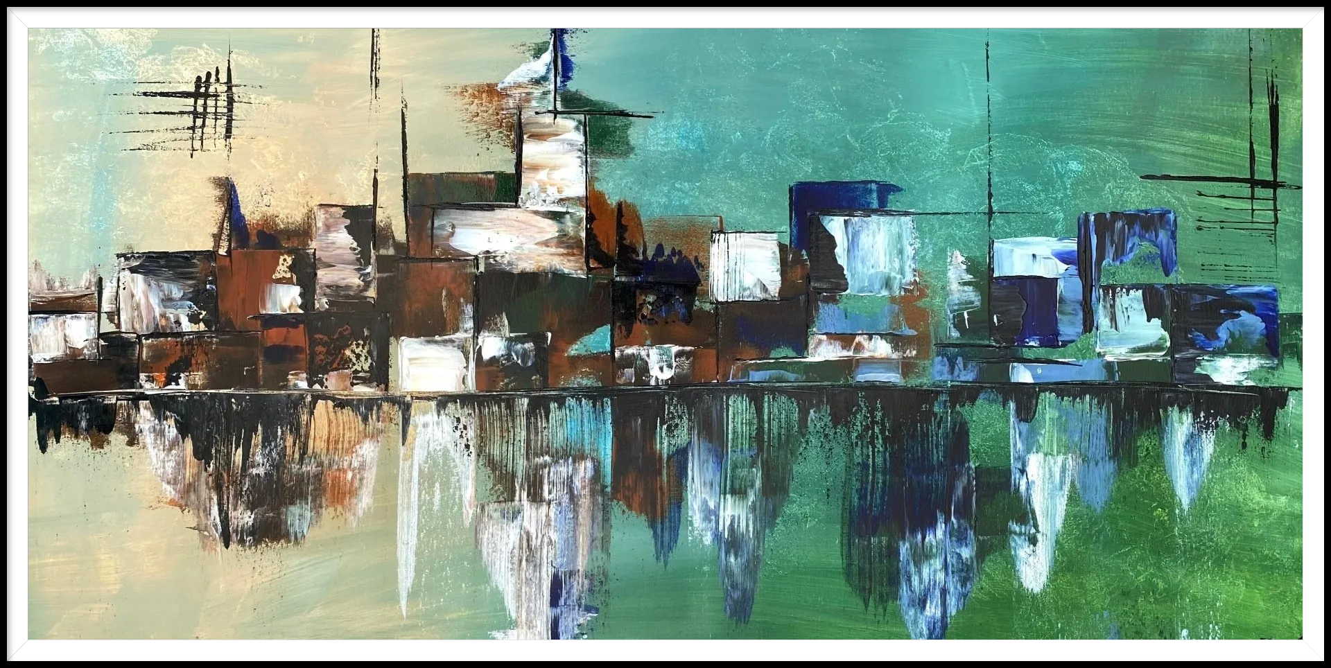 Im Hafen - Abstrakt - Spachteltechnik auf Leinwand, 100 x 50 cm - VERKAUFT-