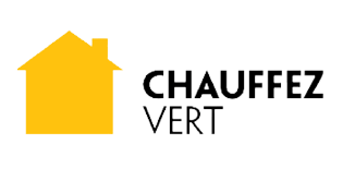 Un logo pour chauffez vert avec une maison jaune sur fond blanc.
