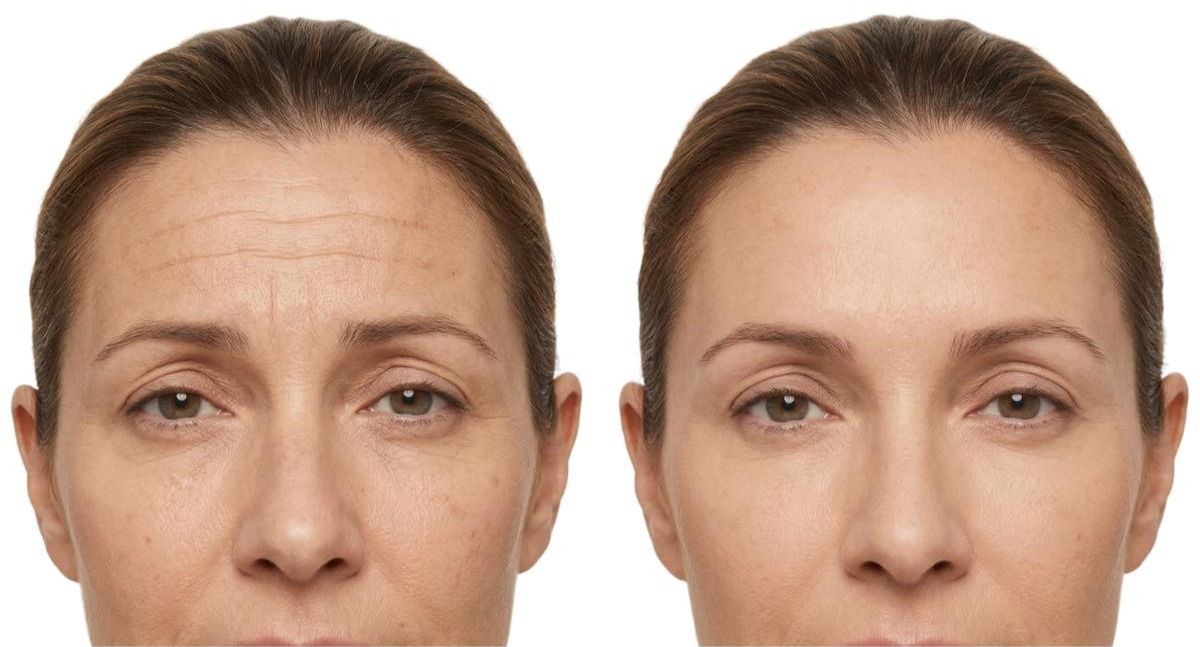 results before and after botox  forehead line wrinkle treatment for a client in Nottingham