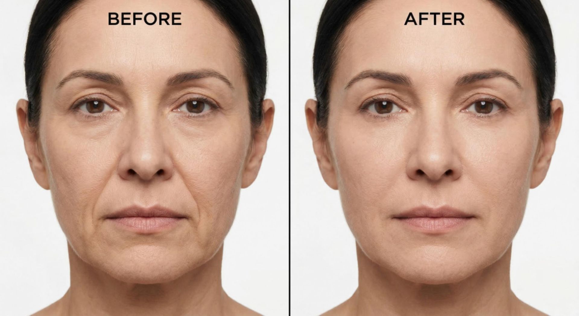 Straight-on before and after comparison showing natural nasolabial fold softening with dermal filler at Signature Aesthetics Nottingham