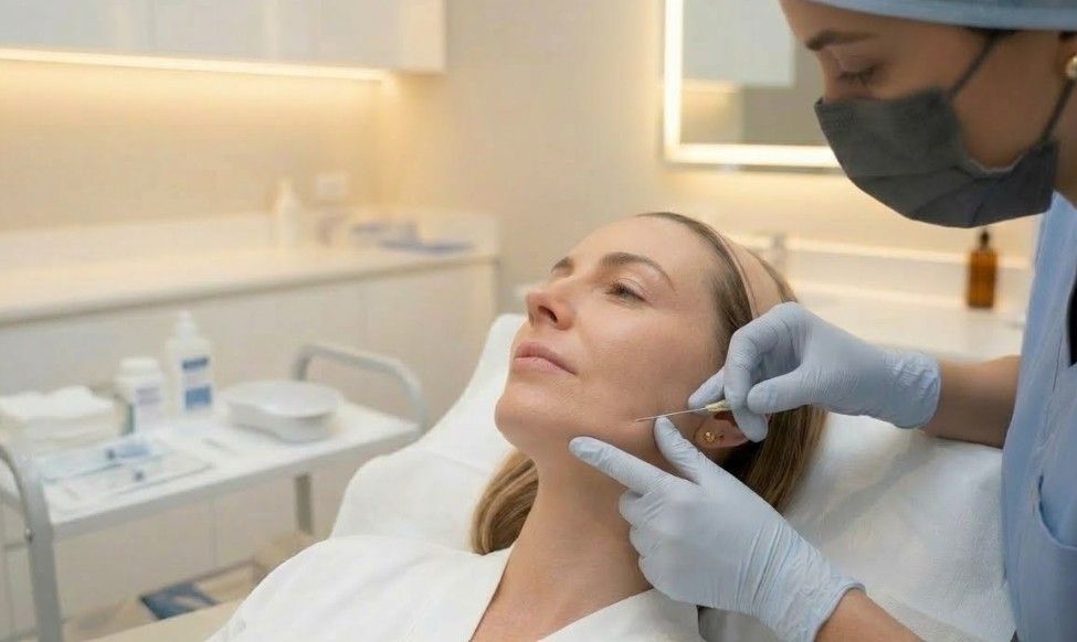 Aesthetic practitioner performing precise jaw filler treatment along the mandibular border at Signature Aesthetics Nottingham