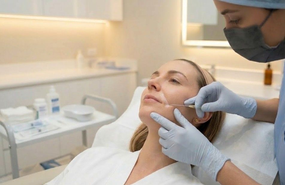 Aesthetic practitioner performing marionette line filler treatment using cannula technique at Signature Aesthetics Nottingham