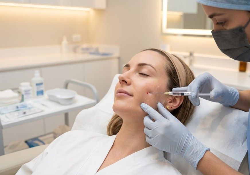 Aesthetic practitioner performing cheek filler treatment using cannula technique at Signature Aesthetics Nottingham