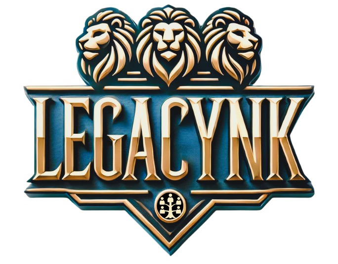 A logo for legacynk with three lions on it