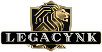 A logo for legacynk with three lions on it