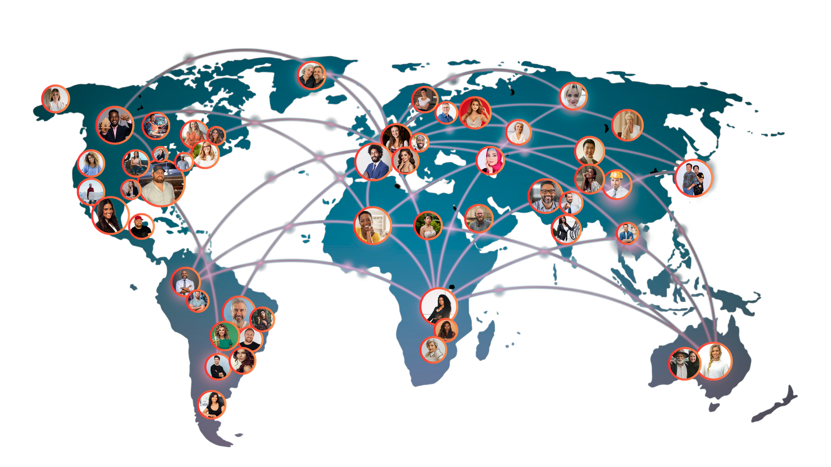 A map of the world with people connected to each other.