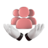Two hands are holding a group of people.