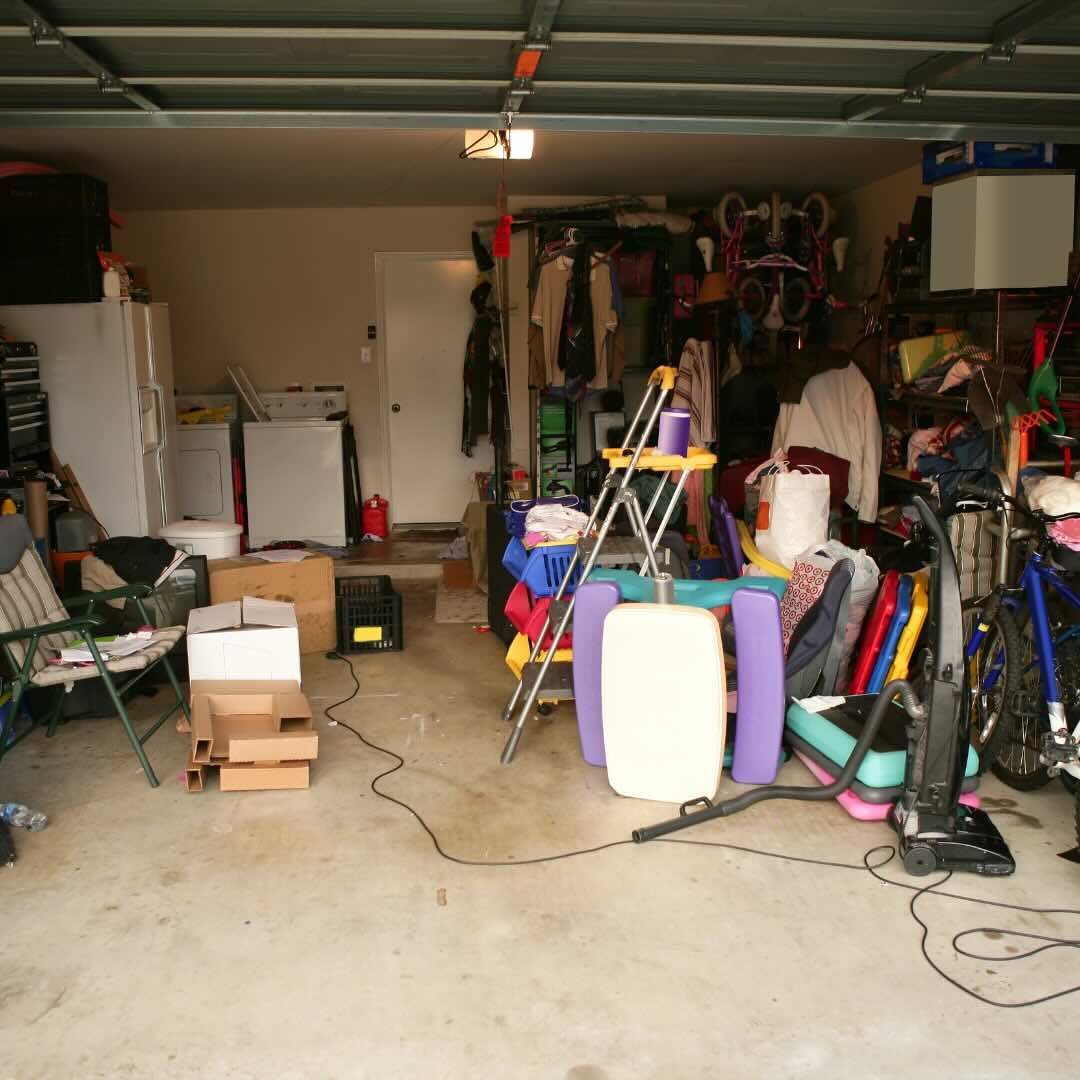 Junk ready to get moved out of a garage