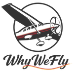 A logo featuring a small airplane flying inside a circle above the text