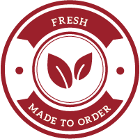 a fresh made to order logo with two coffee beans in a circle .